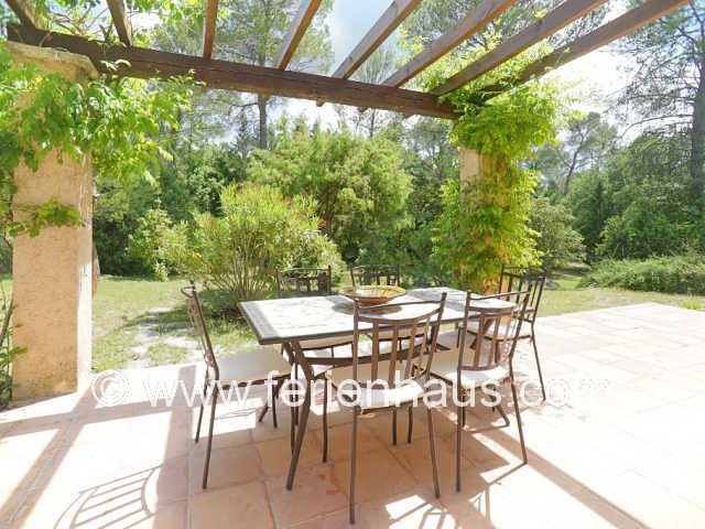 Seitliche Terrasse am Ferienhaus mit Pool im Hinterland der Küste in Flayosc - PRV065